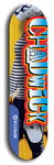 Limited edition, North American maple skateboard deck designed by underground artist BellyRash - available widths 7.5 to 8.5 inches in both mellow concave and steep concave shapes. Artwork: CHADWICK brand popsicle-shaped with large CHADWICK logo multi-colored patterned background