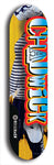 Limited edition, North American maple skateboard deck designed by underground artist BellyRash - available widths 7.5 to 8.5 inches in both mellow concave and steep concave shapes. Artwork: CHADWICK brand popsicle-shaped with large CHADWICK logo multi-colored patterned background