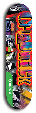 North American maple skateboard deck designed by underground artist BellyRash -- available in widths between 7.5 to 8.5 inches in both mellow concave and steep concave shapes from the BellyRash Limited Edition Blitz Deck series: Chadwick