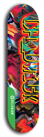 North American maple skateboard deck designed by underground artist BellyRash -- available in widths between 7.5 to 8.5 inches in both mellow concave and steep concave shapes from the BellyRash Limited Edition Blitz Deck series: Chadwick