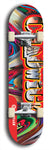 Limited edition, North American maple skateboard deck designed by underground artist BellyRash - available widths 7.5 to 8.5 inches in both mellow concave and steep concave shapes. Artwork: CHADWICK brand popsicle-shaped with large CHADWICK logo multi-colored patterned background