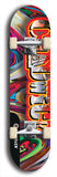 Limited edition, North American maple skateboard deck designed by underground artist BellyRash - available widths 7.5 to 8.5 inches in both mellow concave and steep concave shapes. Artwork: CHADWICK brand popsicle-shaped with large CHADWICK logo multi-colored patterned background