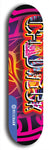 Limited edition, North American maple skateboard deck designed by underground artist BellyRash - available widths 7.5 to 8.5 inches in both mellow concave and steep concave shapes. Artwork: CHADWICK brand popsicle-shaped with large CHADWICK logo multi-colored patterned background