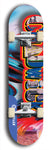 Limited edition, North American maple skateboard deck designed by underground artist BellyRash - available widths 7.5 to 8.5 inches in both mellow concave and steep concave shapes. Artwork: CHADWICK brand popsicle-shaped with large CHADWICK logo multi-colored patterned background