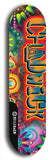 Limited edition, North American maple skateboard deck designed by underground artist BellyRash - available widths 7.5 to 8.5 inches in both mellow concave and steep concave shapes. Artwork: CHADWICK brand popsicle-shaped with large CHADWICK logo multi-colored patterned background