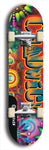 Limited edition, North American maple skateboard deck designed by underground artist BellyRash - available widths 7.5 to 8.5 inches in both mellow concave and steep concave shapes. Artwork: CHADWICK brand popsicle-shaped with large CHADWICK logo multi-colored patterned background