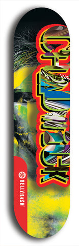 Limited edition, North American maple skateboard deck designed by underground artist BellyRash - available widths 7.5 to 8.5 inches in both mellow concave and steep concave shapes. Artwork: CHADWICK brand popsicle-shaped with large CHADWICK logo multi-colored patterned background