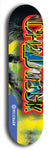 Limited edition, North American maple skateboard deck designed by underground artist BellyRash - available widths 7.5 to 8.5 inches in both mellow concave and steep concave shapes. Artwork: CHADWICK brand popsicle-shaped with large CHADWICK logo multi-colored patterned background