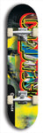 Limited edition, North American maple skateboard deck designed by underground artist BellyRash - available widths 7.5 to 8.5 inches in both mellow concave and steep concave shapes. Artwork: CHADWICK brand popsicle-shaped with large CHADWICK logo multi-colored patterned background