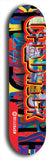 Limited edition, North American maple skateboard deck designed by underground artist BellyRash - available widths 7.5 to 8.5 inches in both mellow concave and steep concave shapes. Artwork: CHADWICK brand popsicle-shaped with large CHADWICK logo multi-colored patterned background