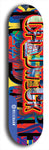 Limited edition, North American maple skateboard deck designed by underground artist BellyRash - available widths 7.5 to 8.5 inches in both mellow concave and steep concave shapes. Artwork: CHADWICK brand popsicle-shaped with large CHADWICK logo multi-colored patterned background