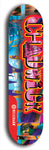 Limited edition, North American maple skateboard deck designed by underground artist BellyRash - available widths 7.5 to 8.5 inches in both mellow concave and steep concave shapes. Artwork: CHADWICK brand popsicle-shaped with large CHADWICK logo multi-colored patterned background