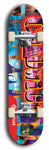 Limited edition, North American maple skateboard deck designed by underground artist BellyRash - available widths 7.5 to 8.5 inches in both mellow concave and steep concave shapes. Artwork: CHADWICK brand popsicle-shaped with large CHADWICK logo multi-colored patterned background