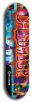 Limited edition, North American maple skateboard deck designed by underground artist BellyRash - available widths 7.5 to 8.5 inches in both mellow concave and steep concave shapes. Artwork: CHADWICK brand popsicle-shaped with large CHADWICK logo multi-colored patterned background