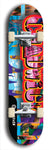 Limited edition, North American maple skateboard deck designed by underground artist BellyRash - available widths 7.5 to 8.5 inches in both mellow concave and steep concave shapes. Artwork: CHADWICK brand popsicle-shaped with large CHADWICK logo multi-colored patterned background