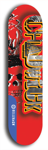 Limited edition, North American maple skateboard deck designed by underground artist BellyRash - available widths 7.5 to 8.5 inches in both mellow concave and steep concave shapes. Artwork: CHADWICK brand popsicle-shaped with large CHADWICK logo multi-colored patterned background