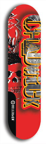 Limited edition, North American maple skateboard deck designed by underground artist BellyRash - available widths 7.5 to 8.5 inches in both mellow concave and steep concave shapes. Artwork: CHADWICK brand popsicle-shaped with large CHADWICK logo multi-colored patterned background