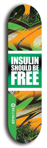 North American maple skateboard deck designed by underground artist BellyRash -- available in widths between 7.5 to 8.5 inches in both mellow concave and steep concave shapes from the BellyRash Limited Edition Blitz Deck series: Insulin Should Be Free