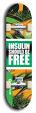 North American maple skateboard deck designed by underground artist BellyRash -- available in widths between 7.5 to 8.5 inches in both mellow concave and steep concave shapes from the BellyRash Limited Edition Blitz Deck series: Insulin Should Be Free
