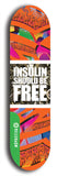 North American maple skateboard deck designed by underground artist BellyRash -- available in widths between 7.5 to 8.5 inches in both mellow concave and steep concave shapes from the BellyRash Limited Edition Blitz Deck series: Insulin Should Be Free