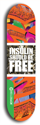 North American maple skateboard deck designed by underground artist BellyRash -- available in widths between 7.5 to 8.5 inches in both mellow concave and steep concave shapes from the BellyRash Limited Edition Blitz Deck series: Insulin Should Be Free