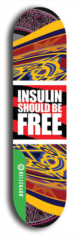 North American maple skateboard deck designed by underground artist BellyRash -- available in widths between 7.5 to 8.5 inches in both mellow concave and steep concave shapes from the BellyRash Limited Edition Blitz Deck series: Insulin Should Be Free