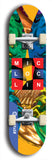 Limited edition, North American maple skateboard deck designed by underground artist BellyRash - available widths 7.5 to 8.5 inches in both mellow concave and steep concave shapes. Artwork: MIC LOC LIN brand popsicle-shaped with large MIC LOC LIN logo with a multi-colored patterned background