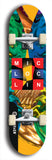 Limited edition, North American maple skateboard deck designed by underground artist BellyRash - available widths 7.5 to 8.5 inches in both mellow concave and steep concave shapes. Artwork: MIC LOC LIN brand popsicle-shaped with large MIC LOC LIN logo with a multi-colored patterned background