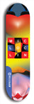 Limited edition, North American maple skateboard deck designed by underground artist BellyRash - available widths 7.5 to 8.5 inches in both mellow concave and steep concave shapes. Artwork: MIC LOC LIN brand popsicle-shaped with large MIC LOC LIN logo with a multi-colored patterned background