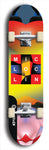 Limited edition, North American maple skateboard deck designed by underground artist BellyRash - available widths 7.5 to 8.5 inches in both mellow concave and steep concave shapes. Artwork: MIC LOC LIN brand popsicle-shaped with large MIC LOC LIN logo with a multi-colored patterned background