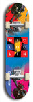 Limited edition, North American maple skateboard deck designed by underground artist BellyRash - available widths 7.5 to 8.5 inches in both mellow concave and steep concave shapes. Artwork: MIC LOC LIN brand popsicle-shaped with large MIC LOC LIN logo with a multi-colored patterned background