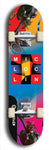 Limited edition, North American maple skateboard deck designed by underground artist BellyRash - available widths 7.5 to 8.5 inches in both mellow concave and steep concave shapes. Artwork: MIC LOC LIN brand popsicle-shaped with large MIC LOC LIN logo with a multi-colored patterned background