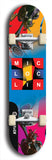 Limited edition, North American maple skateboard deck designed by underground artist BellyRash - available widths 7.5 to 8.5 inches in both mellow concave and steep concave shapes. Artwork: MIC LOC LIN brand popsicle-shaped with large MIC LOC LIN logo with a multi-colored patterned background