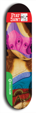 North American maple skateboard deck designed by underground artist BellyRash -- available in widths between 7.5 to 8.5 inches in both mellow concave and steep concave shapes from the BellyRash Limited Edition Blitz Deck series: Dead Saint