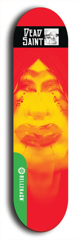 North American maple skateboard deck designed by underground artist BellyRash -- available in widths between 7.5 to 8.5 inches in both mellow concave and steep concave shapes from the BellyRash Limited Edition Blitz Deck series: Dead Saint