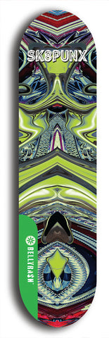 North American maple skateboard deck designed by underground artist BellyRash -- available in widths between 7.5 to 8.5 inches in both mellow concave and steep concave shapes from the BellyRash Limited Edition Blitz Deck series: Sk8Punx