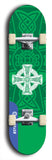 Skateboard deck: Limited edition, North American maple skateboard deck designed by underground artist BellyRash - available widths 7.5 to 8.5 inches in both mellow concave and steep concave shapes. Artwork: popsicle-shaped deck with green background and large Celtic symbol in the middle of the deck