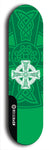 Skateboard deck: Limited edition, North American maple skateboard deck designed by underground artist BellyRash - available widths 7.5 to 8.5 inches in both mellow concave and steep concave shapes. Artwork: popsicle-shaped deck with green background and large Celtic symbol in the middle of the deck