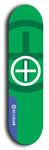 Skateboard deck: Limited edition, North American maple skateboard deck designed by underground artist BellyRash - available widths 7.5 to 8.5 inches in both mellow concave and steep concave shapes. Artwork: popsicle-shaped deck with green background and large Celtic symbol in the middle of the deck