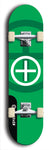 Skateboard deck: Limited edition, North American maple skateboard deck designed by underground artist BellyRash - available widths 7.5 to 8.5 inches in both mellow concave and steep concave shapes. Artwork: popsicle-shaped deck with green background and large Celtic symbol in the middle of the deck
