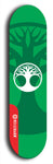 Skateboard deck: Limited edition, North American maple skateboard deck designed by underground artist BellyRash - available widths 7.5 to 8.5 inches in both mellow concave and steep concave shapes. Artwork: popsicle-shaped deck with green background and large Celtic symbol in the middle of the deck