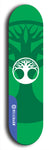 Skateboard deck: Limited edition, North American maple skateboard deck designed by underground artist BellyRash - available widths 7.5 to 8.5 inches in both mellow concave and steep concave shapes. Artwork: popsicle-shaped deck with green background and large Celtic symbol in the middle of the deck