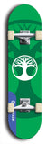 Skateboard deck: Limited edition, North American maple skateboard deck designed by underground artist BellyRash - available widths 7.5 to 8.5 inches in both mellow concave and steep concave shapes. Artwork: popsicle-shaped deck with green background and large Celtic symbol in the middle of the deck