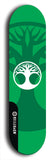 Skateboard deck: Limited edition, North American maple skateboard deck designed by underground artist BellyRash - available widths 7.5 to 8.5 inches in both mellow concave and steep concave shapes. Artwork: popsicle-shaped deck with green background and large Celtic symbol in the middle of the deck