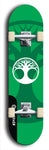 Skateboard deck: Limited edition, North American maple skateboard deck designed by underground artist BellyRash - available widths 7.5 to 8.5 inches in both mellow concave and steep concave shapes. Artwork: popsicle-shaped deck with green background and large Celtic symbol in the middle of the deck