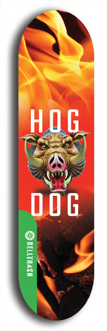 North American maple skateboard deck designed by underground artist BellyRash -- available in widths between 7.5 to 8.5 inches in both mellow concave and steep concave shapes from the BellyRash Limited Edition Blitz Deck series: Hog Dog