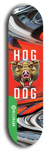 North American maple skateboard deck designed by underground artist BellyRash -- available in widths between 7.5 to 8.5 inches in both mellow concave and steep concave shapes from the BellyRash Limited Edition Blitz Deck series: Hog Dog