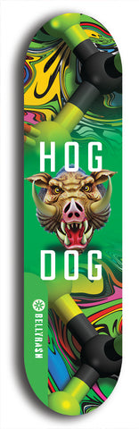 North American maple skateboard deck designed by underground artist BellyRash -- available in widths between 7.5 to 8.5 inches in both mellow concave and steep concave shapes from the BellyRash Limited Edition Blitz Deck series: Hog Dog