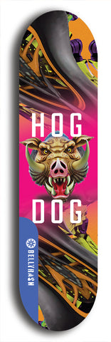 North American maple skateboard deck designed by underground artist BellyRash -- available in widths between 7.5 to 8.5 inches in both mellow concave and steep concave shapes from the BellyRash Limited Edition Blitz Deck series: Hog Dog