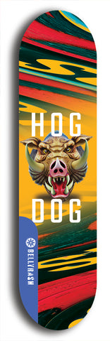 North American maple skateboard deck designed by underground artist BellyRash -- available in widths between 7.5 to 8.5 inches in both mellow concave and steep concave shapes from the BellyRash Limited Edition Blitz Deck series: Hog Dog